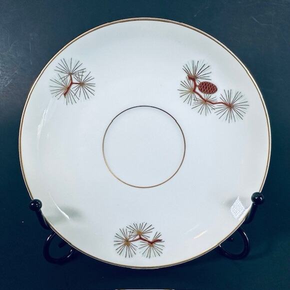 Fukagawa Arita Pine Cone (1) Saucer Plate Green/Gold Needles Brown/Gold Branches - Picture 1 of 16